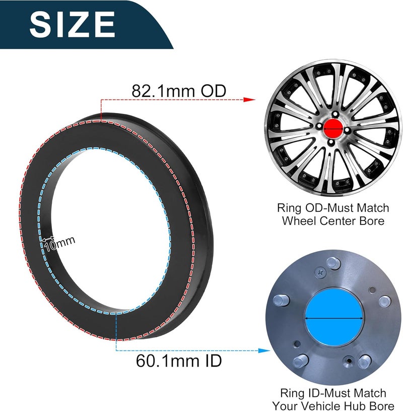TUCKBOLD Car Wheel Hub Centric Rings Durable Wheels Center Shaft Shock Absorbing Hubrings Black 2 Pcs OD 82.1mm to ID 60.1mm Polycarbonate - Image 3